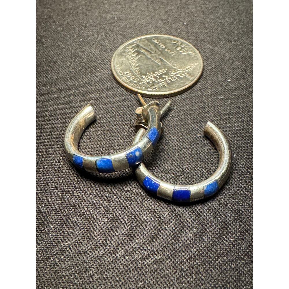 Vintage 925 Tested Silver Half Hoop Earrings - Picture 3 of 4